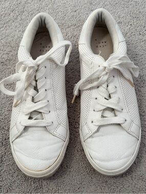 a new day White Leather Perforated Lace-Up Sneakers